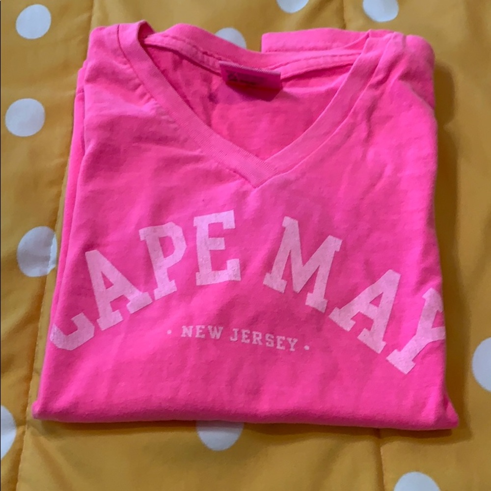 Neon pink Cape May vintage graphic tee, small.